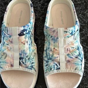 Easy Spirit White and Blue Slide Sandals